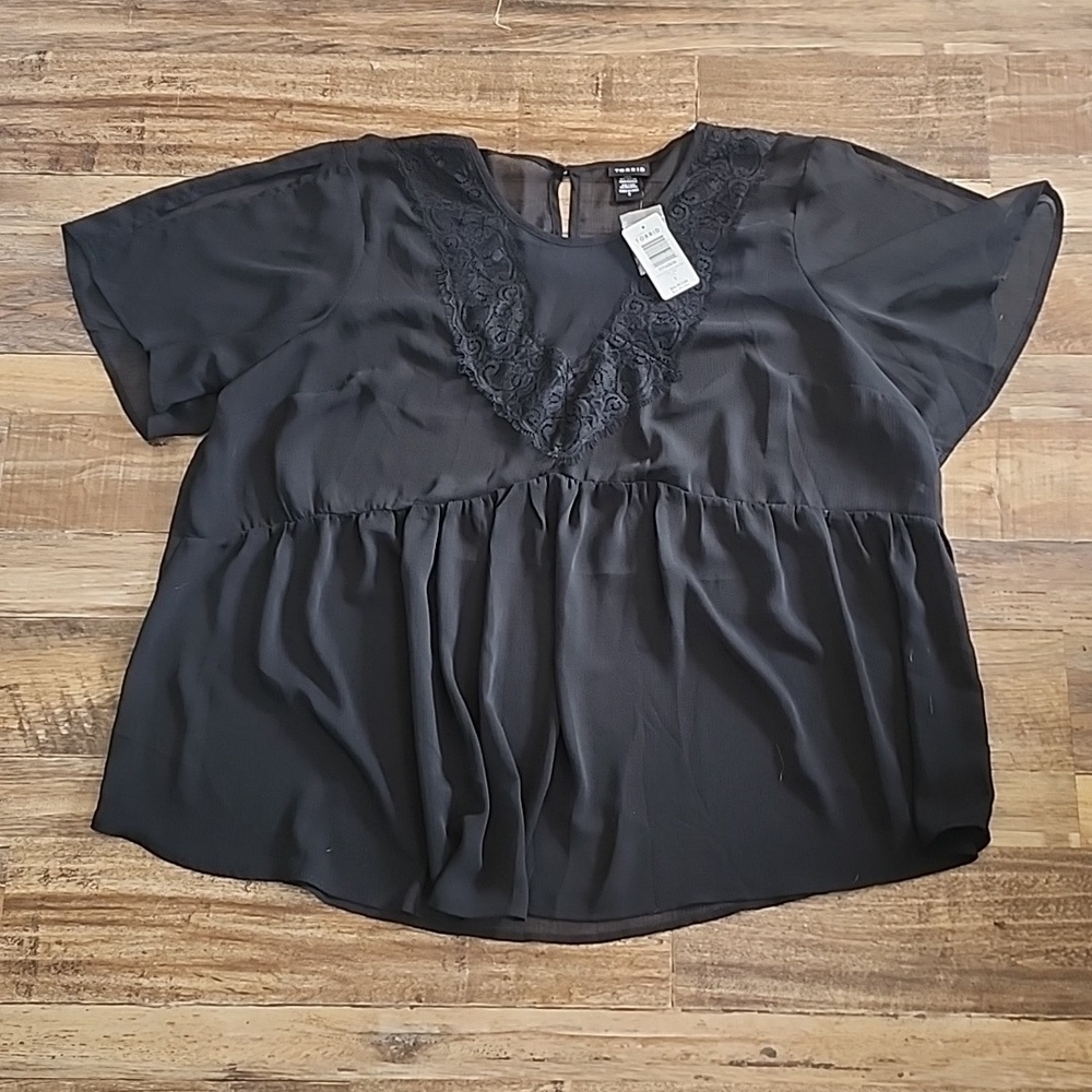 NWT Torrid Babydoll Crinkle Chiffon Lace Trim Top Sz 3, 22/24, 3X - Picture 4 of 10